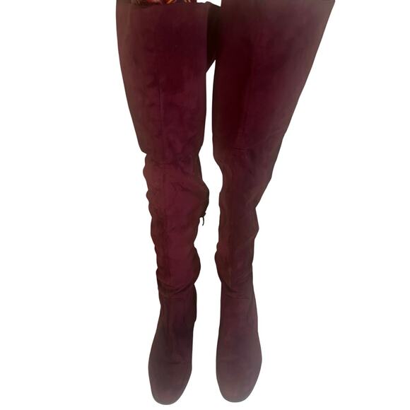 Burgundy over the knee faux suede boots with a 2.5” heel, women’s size 11-EUC - Picture 1 of 6